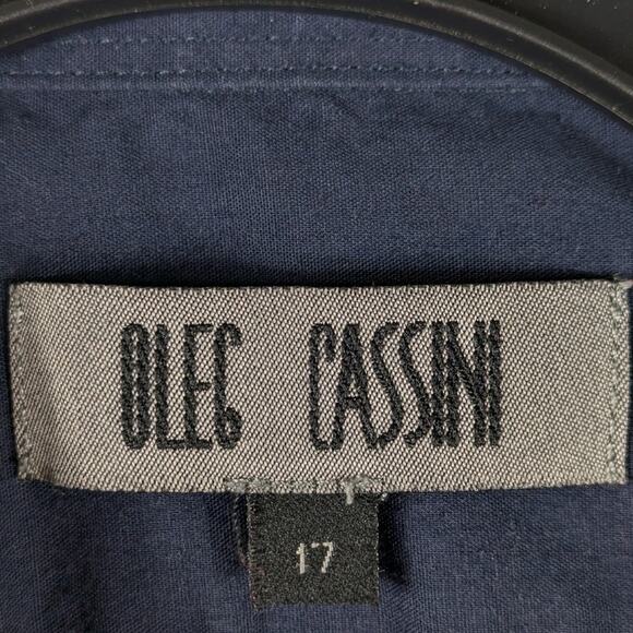 Oleg Cassini L Mens Button Down Shirt Size 17 Blue Short Sleeve Casual Office - Picture 2 of 3